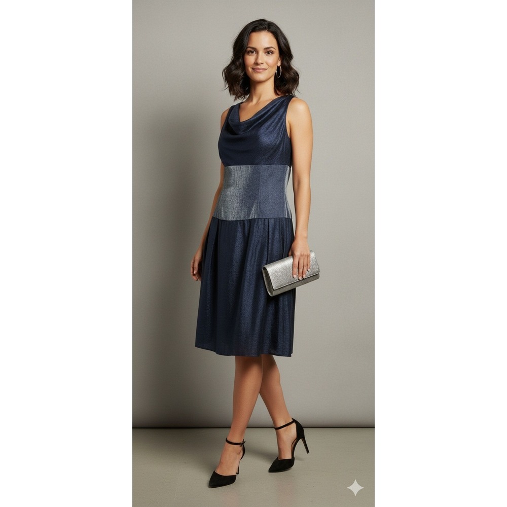 Adrianna Papell Shimmery Blue Fit & Flare Dress Size 8 Lined Cocktail Party EUC